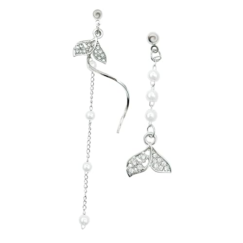 FOMIYES Langohrringe Damen Meerjungfrau Design mit Perlen Asymmetrische Quasten Ohrringe Leichte Ohrhänger für Alltag Party für Frauen von FOMIYES