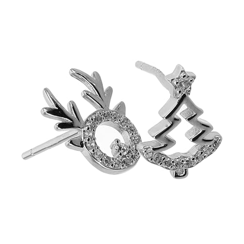 FOMIYES Leichte Asymmetrische Weihnachts Ohrringe Damen Silber mit Funkelnden Hirschgeweih und Weihnachtsbaum Designs Festlicher Schmuck für Alltag Party und Feiertage von FOMIYES