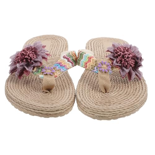 FOMIYES Leichte Atmungsaktive Hawaii Style Beach Slippers Damen EVA Gummi Geflochtenes Blumenmuster Flache Stabile Sommerschuhe Modische Bequeme Outdoor Sandalen für Strand und Alltag von FOMIYES