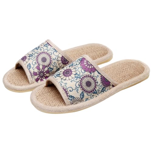 FOMIYES Leichte Atmungsaktive Leinen Hausschuhe Damen Klassische Blaue Porzellanoptik Rutschfeste Tpr Sohle Langlebige Flachs Materialien Bequeme Slipper für Innen und Außen von FOMIYES