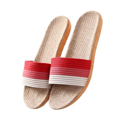 FOMIYES Leichte Atmungsaktive Leinen Hausschuhe für Damen Geräuschlos Rutschfeste Innensohlen Weiche Sommer Slipper für Zuhause Komfortable Schlichte Fußbekleidung von FOMIYES