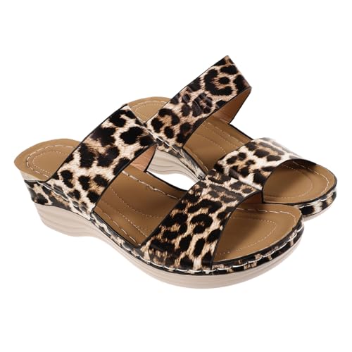 FOMIYES Leichte Damen Sandalen Keilabsatz Leopard Muster Sommer Strandschuhe Rutschfest Angenehm Modisch Für Outdoor Freizeit von FOMIYES