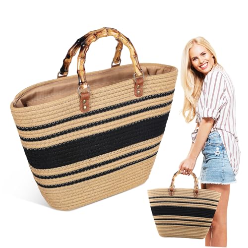 FOMIYES Leichte Geflochtene Strandtasche Damen Sommer Reisetasche Großer Handgefertigter Shopper für Urlaub Freizeit und Alltag mit Geräumigem Innenraum von FOMIYES
