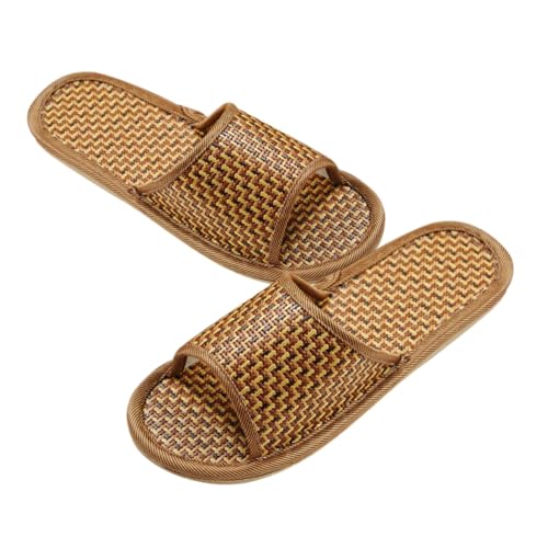 FOMIYES Leichte Rattan Hausschuhe Damen Herren Atmungsaktive Rutschfeste Sommerschuhe mit Plateau sohle Bequeme Langlebige Plattform sandalen für Zuhause Braun von FOMIYES