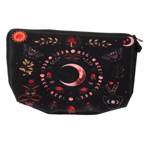 FOMIYES Leichte Tragbare Kosmetiktasche mit Mondphasen Blumenmuster Vielseitiger Kulturbeutel Damen für Reisen Business Camping Robustes Polyester Reißverschluss als Makeup Organizer von FOMIYES