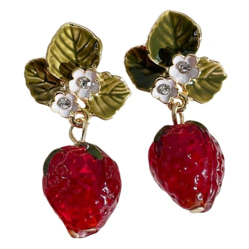 FOMIYES Leichte Verspielte Erdbeer Ohrstecker für Damen Zarte Baumblatt designs Modische Drop Earrings für Frühling und Sommer Bequemer Schmuck für Alltag und Freizeit von FOMIYES