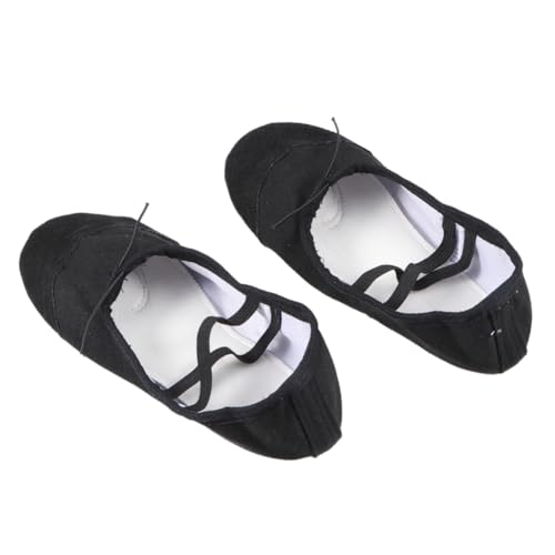 FOMIYES Leichte rutschfeste Ballettschuhe aus Canvas mit Elastischem Band Geteilter Sohle für Erwachsene für Yoga Ballett Modern Dance und Tanzübungen Schwarz von FOMIYES