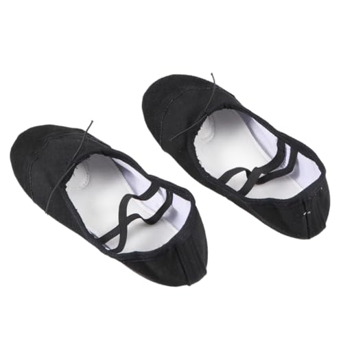 FOMIYES Leichte rutschfeste Tanzschuhe mit Elastischem Band Atmungsaktive Ballettschläppchen aus Canvas für Erwachsene Vielseitig für Yoga Ballett Jazz und Schwarz von FOMIYES