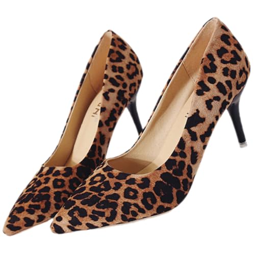 FOMIYES Leopard Print High Heel Pumps Damen Spitz Zehen Mode Single Schuhe Party Büro Casual Absatzschuhe von FOMIYES