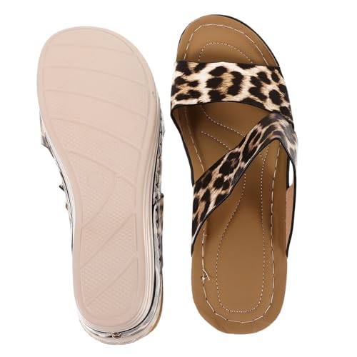 FOMIYES Leopard Print Keilsandalen Damen Sommer Atmungsaktive Leichte Wedges Modische Sandalen für Strand Freizeit Party Bequeme Sommerschuhe mit Robustem Material von FOMIYES