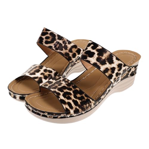 FOMIYES Leopard Sandalen Damen Wedges Sommer Sandaletten Casual Bohemian Strand Party Rutschfeste Keilabsatz Sandalen mit Atmungsaktivem Design für Alltag und Outdoor von FOMIYES