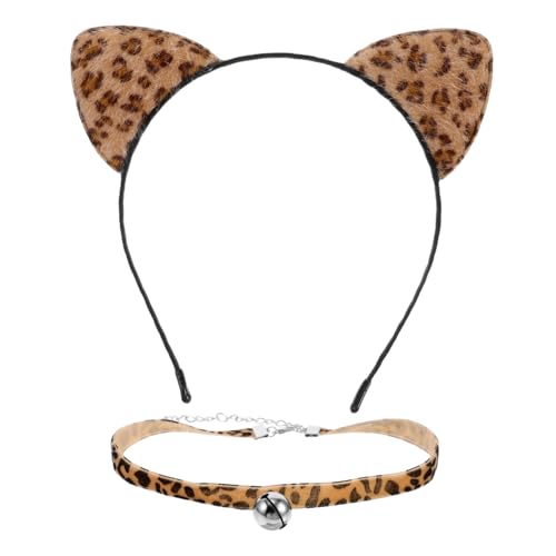 FOMIYES Leoparden Katzenohren Haarband Satz mit Glockenhalskette für Cosplay und Partys Weiches Material Angenehm zu Tragen Auffälliges Zubehör für Damen von FOMIYES