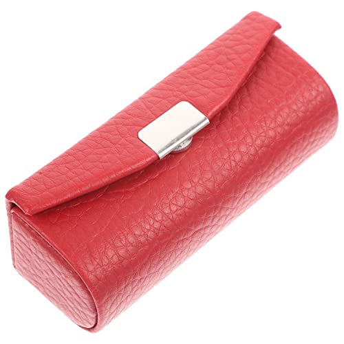 FOMIYES Lippenstift-Etui Leder Lippenstift-Box Mit Spiegel Make-Up-Reiseetuis Kosmetik-Aufbewahrungs-Organizer Für Damen Lippenstifte Lipgloss Lippenbalsam Rot von FOMIYES