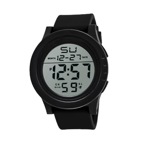 FOMIYES Digitaluhr Herren Schwarz Led Uhr Mit Stoppuhr Countdown Dualzeit Pc Gehäuse TPU Band Für Sport Und Alltag von FOMIYES