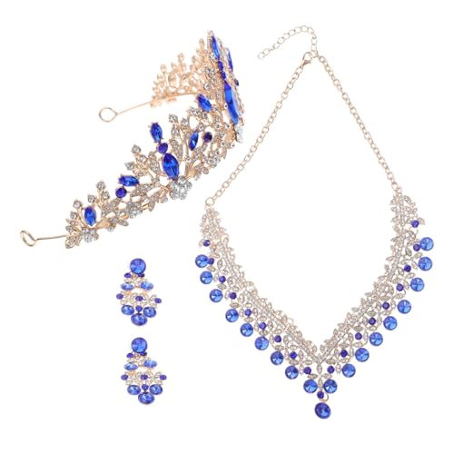 FOMIYES Luxuriöses Brautschmuck Set Champagner Blau mit Strass Leichtes Halsketten Ohrringe Set Stabiles Design für Hochzeit Abendparty Eleganter Schmuck für Damen von FOMIYES