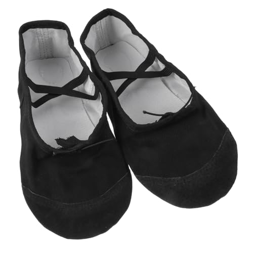 FOMIYES Mädchen Ballettschuhe Canvas Tanzschläppchen mit Geteilter Ledersohle Elastische Riemen Schwarz für Yoga Ballet Dance Flats von FOMIYES