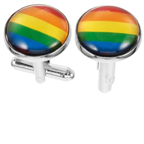 FOMIYES Manschettenknöpfe Herren Silberfarben Regenbogenmuster Anzug Schmuck Accessoire Für Hemdärmel Hochzeit Business Feier von FOMIYES