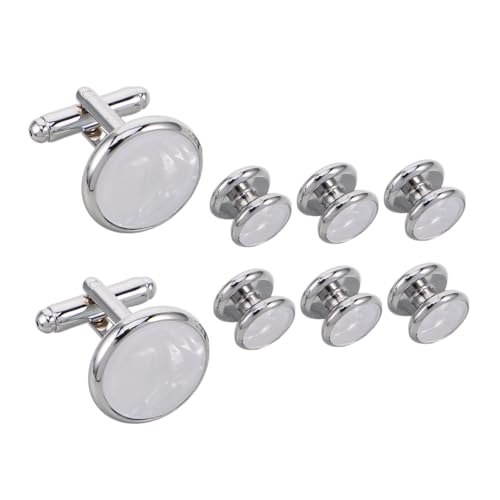 FOMIYES Manschettenknöpfe Set Herren Weißer Muschel French Cuff Stil Klassisch Rund mit Hemdknöpfen Elegante Schmuckaccessoires für Hochzeit Business Party von FOMIYES