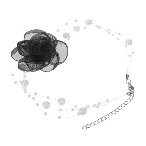 FOMIYES Mehrlagige Perlen Blumen Halskette mit Elegantem Mesh Romantischem Vintage Blumen Design Stilvollem Choker für Damen für Partys Braut und Festliche Anlässe von FOMIYES