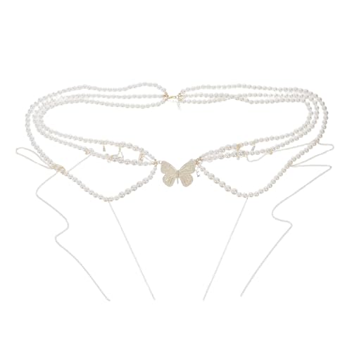 FOMIYES Mehrlagige Perlen-waist-chain mit Schmetterlingsanhänger Modische Bauchkette Langlebiger Gürtel für Damen Vielseitiger Körperschmuck für Strand Hochzeit und Party Stilvoll von FOMIYES