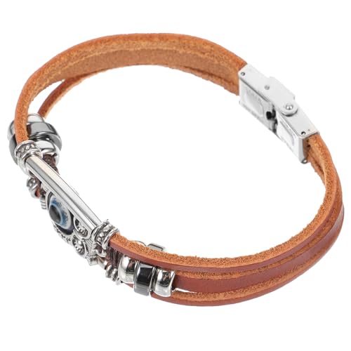 FOMIYES Mehrlagiges Geflochtenes Armband aus Rindsleder mit Bösem Auge und Eulen Anhänger Verstellbar Langlebig aus Titanstahl und Legierung Modisches Unisex Schmuckstück für Damen und von FOMIYES