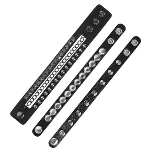 FOMIYES Mehrlagiges Punk Nietenarmband aus Schwarzem Kunstleder Breites Leichtes Herren Armband mit Langlebiger Verarbeitung Verstellbar Komfortabel für Alltag und Partys von FOMIYES