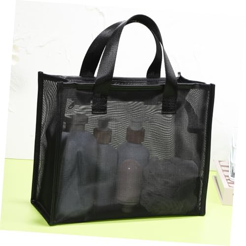 FOMIYES Mesh Kosmetiktasche Damen Nylon Netz Makeup Tasche mit Reißverschluss Leichter Kulturbeutel mit Henkel Multifunktional für Reisen und Alltag Schwarz von FOMIYES