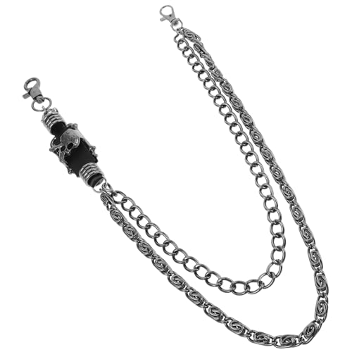 FOMIYES Metallic Punk Hosenkette mit Skull Anhänger Stilvolle Hip Hop Jeanskette für Herren und Damen Robuste Metallgürtelkette Einfache Anbringung Vielseitig für Jeans und Freizeithosen von FOMIYES