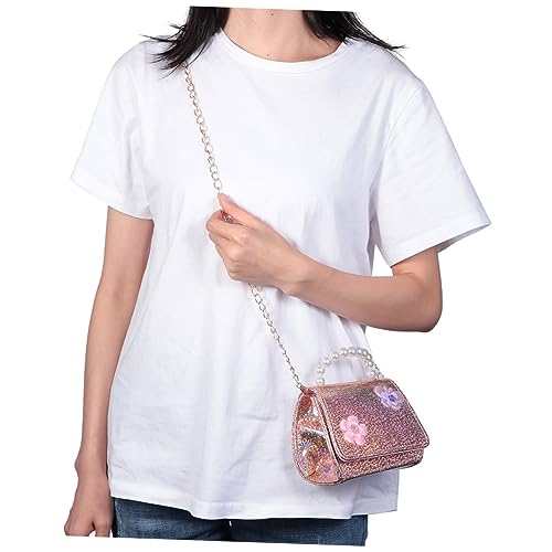 FOMIYES Mini Perlen Handtasche für Crossbody Bag mit Abnehmbarem Schulterriemen Geräumig für Schmuck Snacks Leichtes Design Goldfarben mit Blumenmuster Umhängetasche für Mädchen von FOMIYES