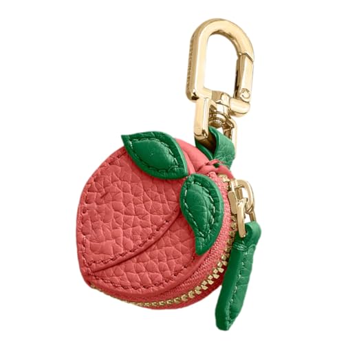 FOMIYES Mini Schlüsselanhänger Geldbörse Pfirsich mit Grünem Realistische Mini Münzgeldbörse für Schlüssel Münzen und Zugangskarten Stylischer Obstanhänger Leicht und Tragbar von FOMIYES