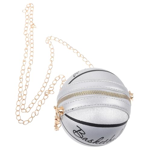 FOMIYES Modische Damen Schultertasche in Basketballform mit Kette Pu leder Robust und Verschleißfest Vielseitige Crossbody Bag für Teenager und Freizeit Silberfarbene Handtasche mit von FOMIYES