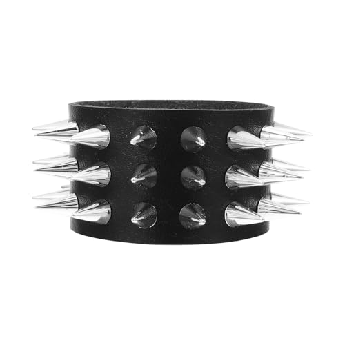 FOMIYES Modisches Punk Armband aus Schwarzem Kunstleder mit Dreireihigen Spitzen Nieten Verstellbares Fashion Wristband Stylisches Accessoire für Damen und Herren von FOMIYES