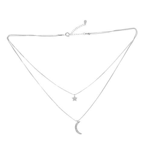 FOMIYES Mond und Stern Halskette Damen mit Funkelnden Strasssteinen Zweilagige Kurze Ketten Zarte Clavicle Kette Ausgefallenes zu Geburtstag und Weihnachten Legiertes Material von FOMIYES