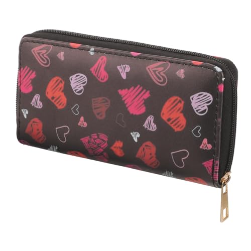 FOMIYES Multifunktionale Lange Damen Geldbörse mit Reißverschluss Großer Kapazität für Karten Bargeld und Münzen Pu Material mit Niedlichem Herz Motiv für Alltag und Reisen von FOMIYES