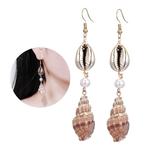 FOMIYES Muschelohrringe Damen Leicht Legierung Ohrhänger mit Perlen Schneckendesign Boho Schmuck für Frauen Alltag Karneval von FOMIYES