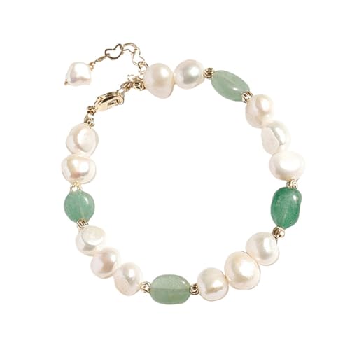 FOMIYES Natürliches Unregelmäßiges Süßwasserperlenarmband mit Grünem Aventurin Modischer Armreif Kreatives Edelstein Wristlet Eleganter Schmuck für Damen Geschenk für Mutter und Freundin von FOMIYES