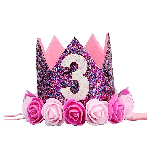 FOMIYES Hut Säuglingsgeburtstagsmütze 3. Geburtstag Baby-prinzessin Tiara Glitzer-baby-party Neugeborene Geburtstagsmütze Babygeburtstag Hauben Für Babys Kleine Prinzessin Kind Blumen von FOMIYES