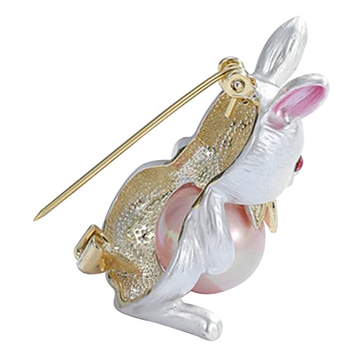 FOMIYES Osterbrosche mit Hasen Perlendekor Strickjacken Brosche Langlebige Anstecknadel für Kleidung Geschenkidee für Mädchen Eleganter Schmuck für Geburtstag und Alltag von FOMIYES