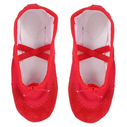 FOMIYES PU Ballettschuhe mit Elastischem Band rutschfeste Tanzschläppchen für Yoga Ballett Modern Dance Folking Dance Rote PU Soft Sohle für Erwachsene von FOMIYES