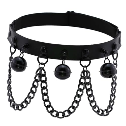 FOMIYES PU Beinschlaufe mit Glockenkette Elastischer Verstellbarer Leg Ring Langlebig und Atmungsaktiv Amerikanischer und Europäischer Gothic Punk Stil Modisches Accessoire für Alltag und von FOMIYES