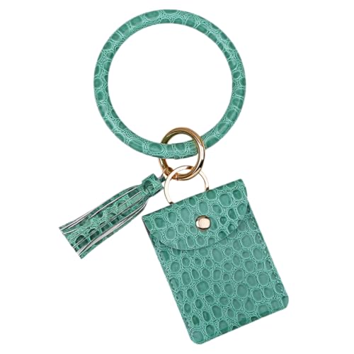 FOMIYES PU Münzgeldbörse Damen mit Großem Kreisarmband Schlüsselanhänger Mini Kartenetui mit Klappverschluss Strapazierfähiges Hautprägungsmuster Grün Vielseitig als Portemonnaie und von FOMIYES