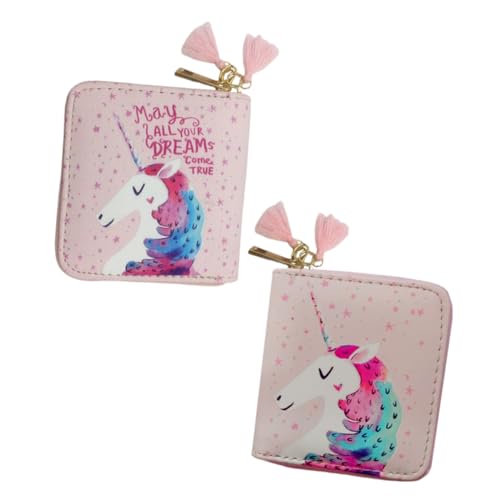FOMIYES PU Zipper Geldbörse Cartoon Einhorn Muster Kleine Brieftasche für Mädchen Rosa Leichtes Langlebiges Pu Material Kurzformat mit Reißverschluss Verschluss Alltag Reise von FOMIYES