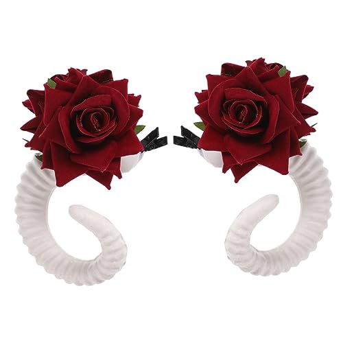 FOMIYES Paar Ziegenohren Künstliche Schafe Halloween- Haarschmuck Halloween-kostümparty-haarschmuck Haarschmuck Für Damen Gothic-haar Haarnadel Aus Horn Die Blumen Hörner Weiß Fräulein von FOMIYES