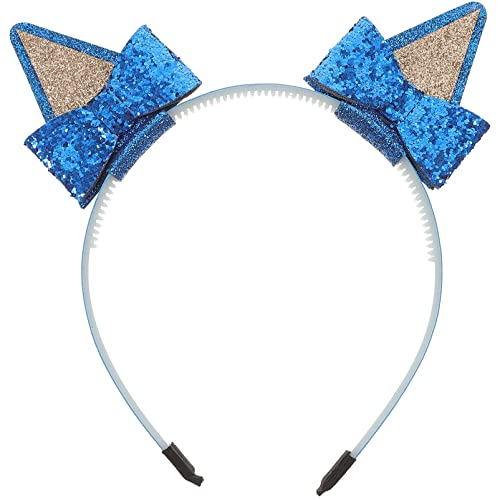 FOMIYES Party Katzenohr Stirnbänder 3D Glänzend Pailletten Haarband Kätzchen Haarreifen Glitzer Schleife Tierohr Stirnbänder Für Mädchen Cosplay Geburtstag Party Dekoration Blau von FOMIYES