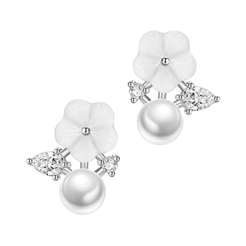 FOMIYES Perlen Blumen Ohrstecker Damen Silberne Ohrhänger mit Weißem Perlen Design Umweltfreundlich Leicht und Elegant für Alltag Party und von FOMIYES