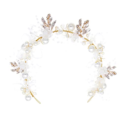 FOMIYES Perle Und Diamant-stirnband Brautkopfschmuck Für Die Hochzeit Hochzeitshaarschmuck Für Bräute Hochzeitsschmuck Mädchen Schmuck Perlenstirnband Blumen Legierung Weiß Handbuch Kind von FOMIYES