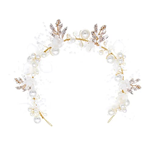 FOMIYES Perlenblumenkopfschmuck Perlenstirnband Tiara für die Hochzeit der Braut Brautperlenhaarband Hochzeit Stirnband Haarschmuck zur Hochzeit Hochzeitshaarzubehör Kupferkabel Weiß von FOMIYES