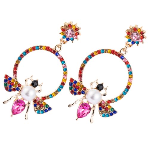 FOMIYES Perlenohrringe Damen Bienen Ohrringe mit Strass und Perlen Kreisförmige Ohrhänger Hautfreundlicher Schmuck für Alltag Hochzeit Party und von FOMIYES