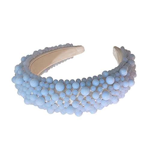 FOMIYES Perlenstirnband Blaue Stirnbänder Für Frauen Kristall Geknotetes Stirnband Perlenverziertes Haarband Elegantes Damenhaarband Eleganter Bling-haarreifen Schal Stoff Braut Knick von FOMIYES