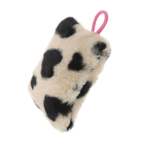 FOMIYES Plüsch Tasche Für Münzen Damen Outdoor-Tragetasche Lippenstift-Tragetasche Münzgeldbörse Kartenhalter Kosmetiktasche Bezauberndes Herzmuster-Design Weicher Plüschstoff von FOMIYES